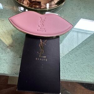 YSL Beauty Small Pink Lip Shape Hand Makeup Mirror 2x4”NWB